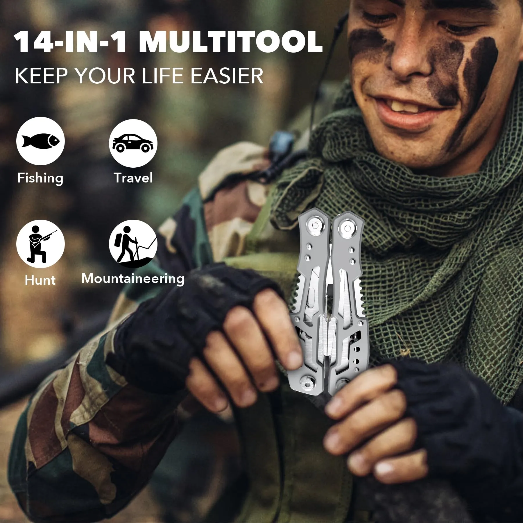 14-In-1 Multitool Plier Premium Portable Multi Tool with Safety Locking Professional