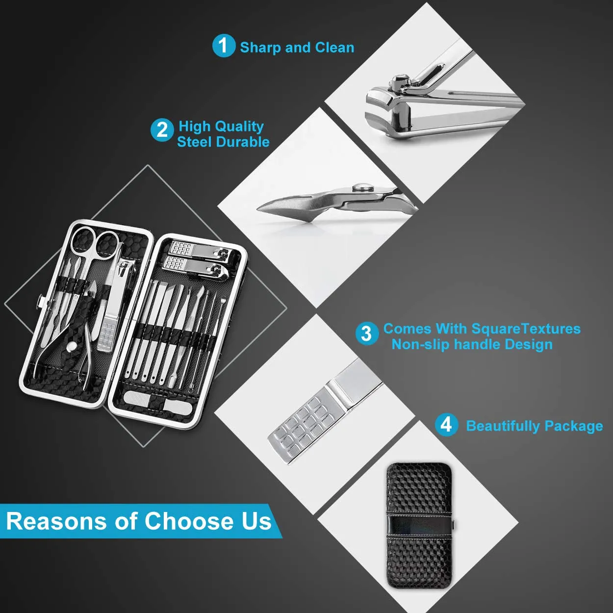 18-Piece Luxury Stainless Steel Nail Care Set with Travel Case - Manicure & Pedicure Tools