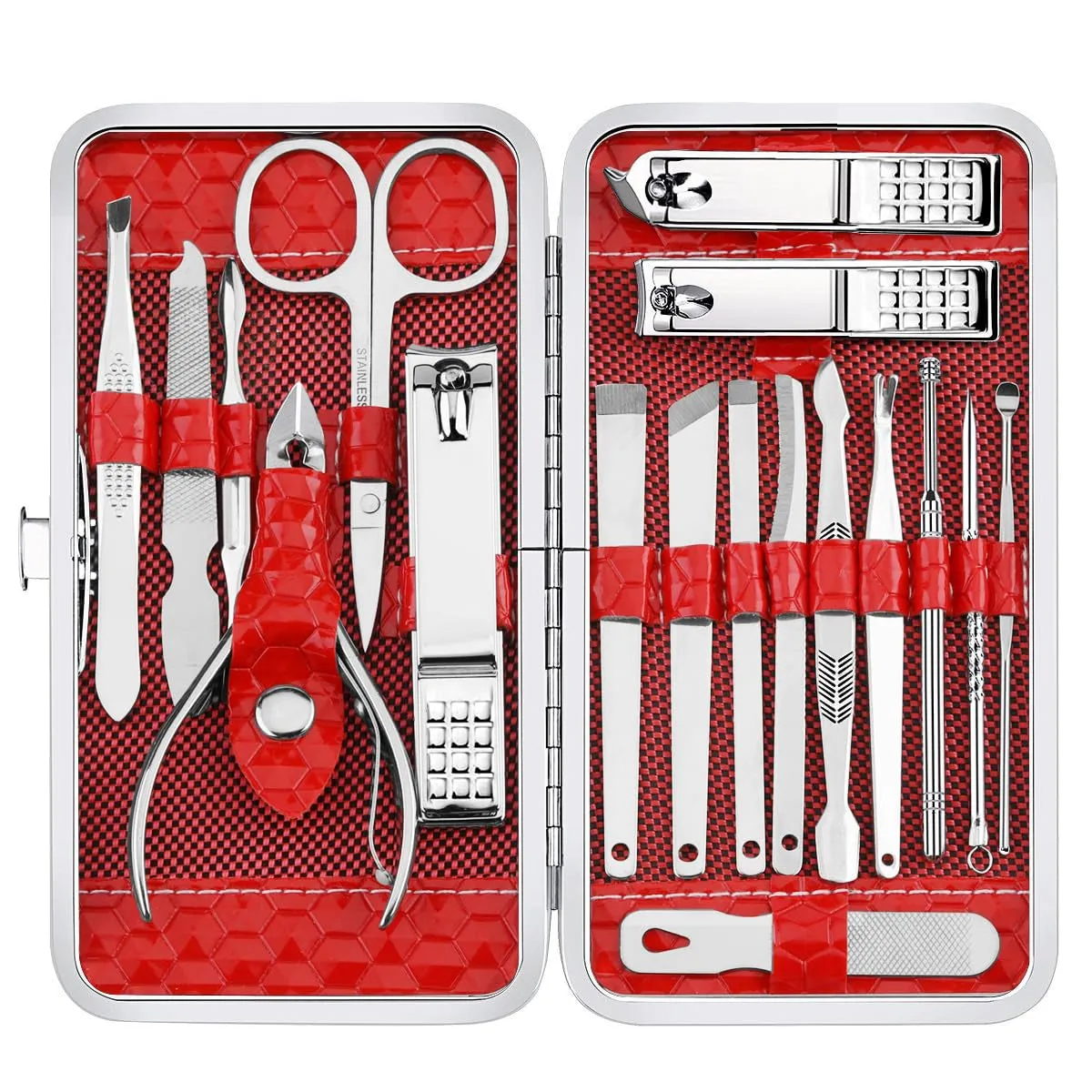 18-Piece Luxury Stainless Steel Nail Care Set with Travel Case - Manicure & Pedicure Tools