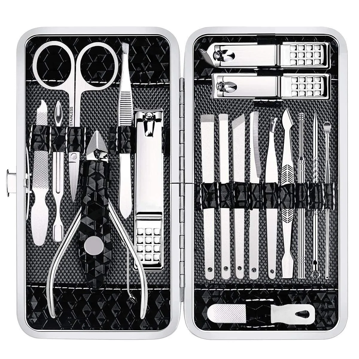 18-Piece Luxury Stainless Steel Nail Care Set with Travel Case - Manicure & Pedicure Tools