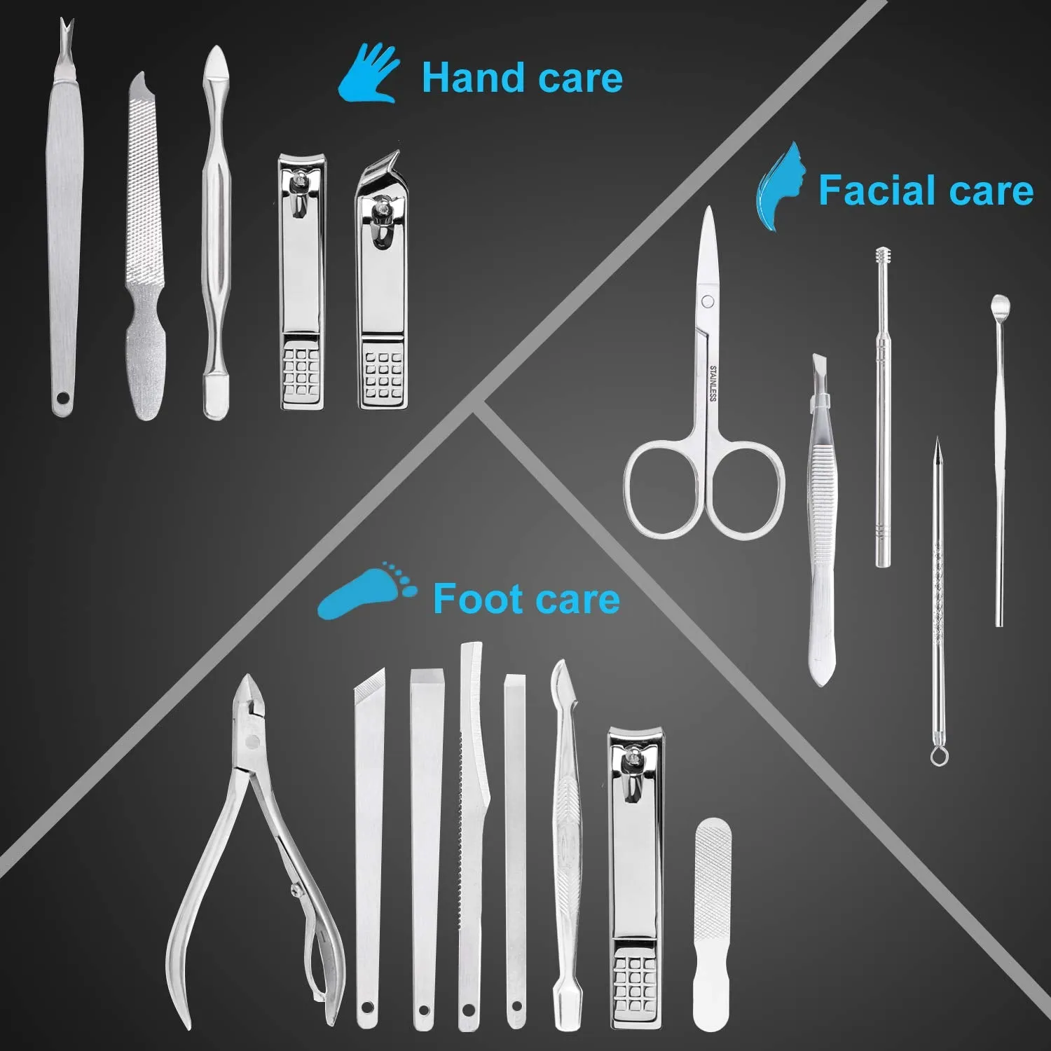 18-Piece Luxury Stainless Steel Nail Care Set with Travel Case - Manicure & Pedicure Tools