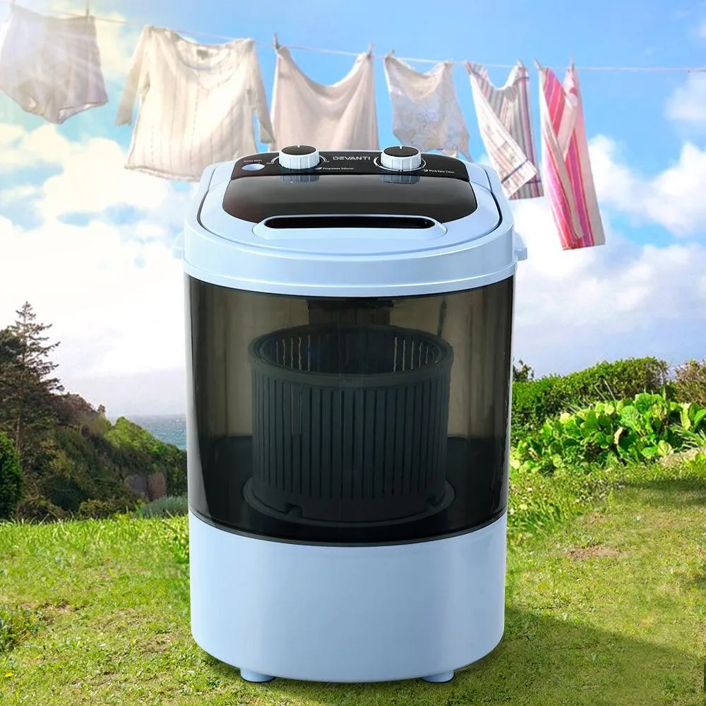 Devanti 3KG Mini Portable Washing Machine Shoes Wash Top Load Spin Camp Caravan