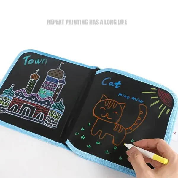 Double-Sided Doodle Drawing Writing Book with 2 Wipes & 6 Colorful Markers