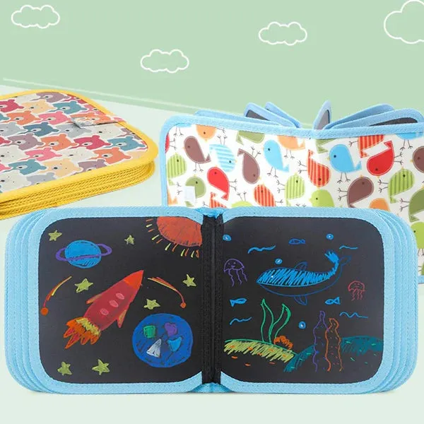 Double-Sided Doodle Drawing Writing Book with 2 Wipes & 6 Colorful Markers