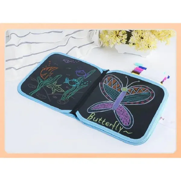 Double-Sided Doodle Drawing Writing Book with 2 Wipes & 6 Colorful Markers