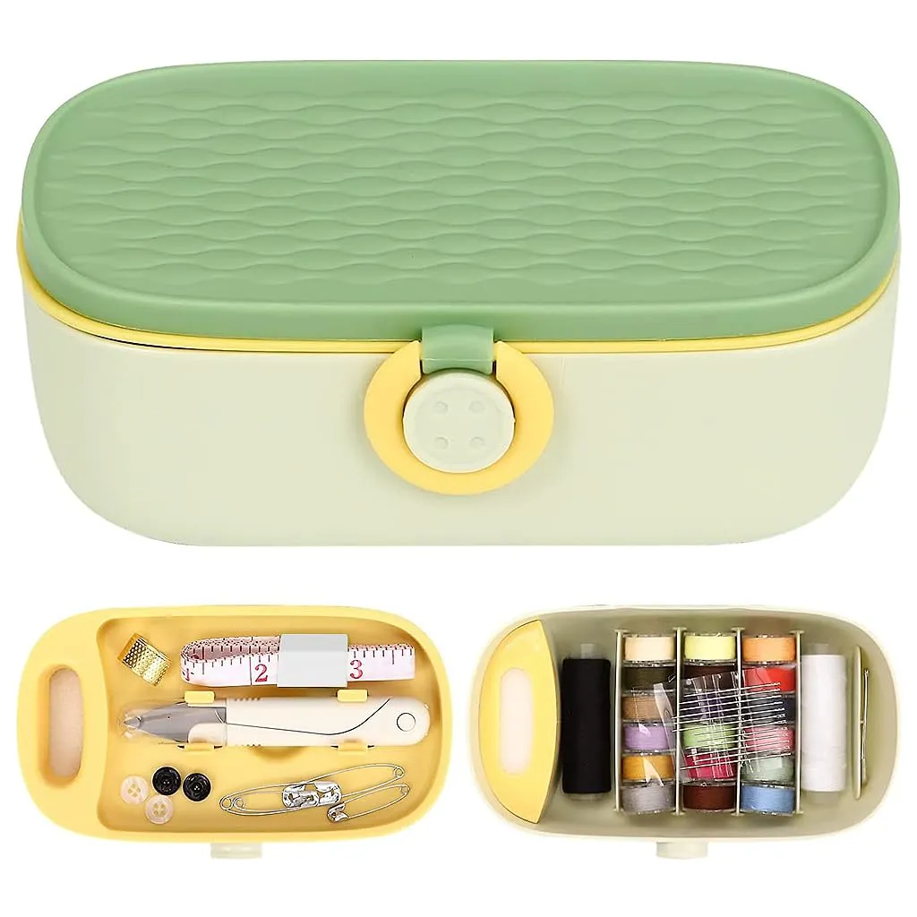 ELEPHANTBOAT® Sewing Kit Full Set Portable, Sewing Kit Box for Home Use Travel Use Portable Sewing Kit Stitching Kit with Spools of Thread, Scissors, Thimble, Threader, Tape Measure, Buttons