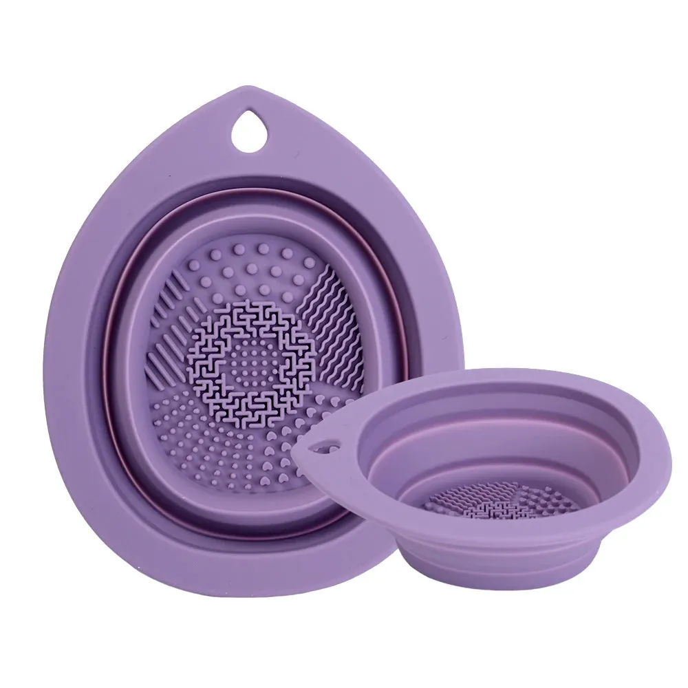 Foldable Silicone Makeup Brush Cleaner Bowl  Makeup Cleaning Brush Scrubber Mat Portable Washing Tool Cosmetic Brush Cleaner