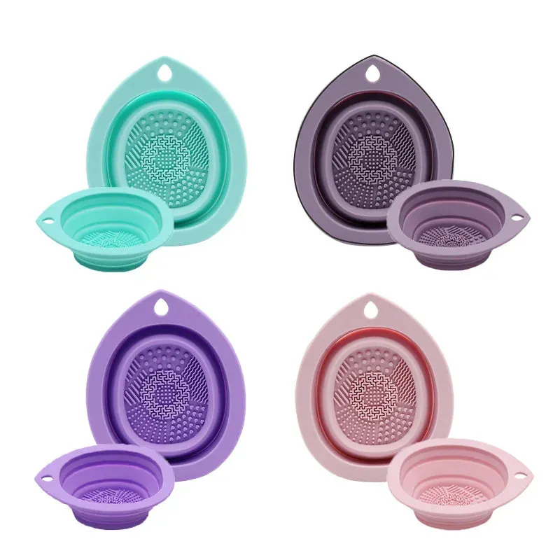 Foldable Silicone Makeup Brush Cleaner Bowl  Makeup Cleaning Brush Scrubber Mat Portable Washing Tool Cosmetic Brush Cleaner