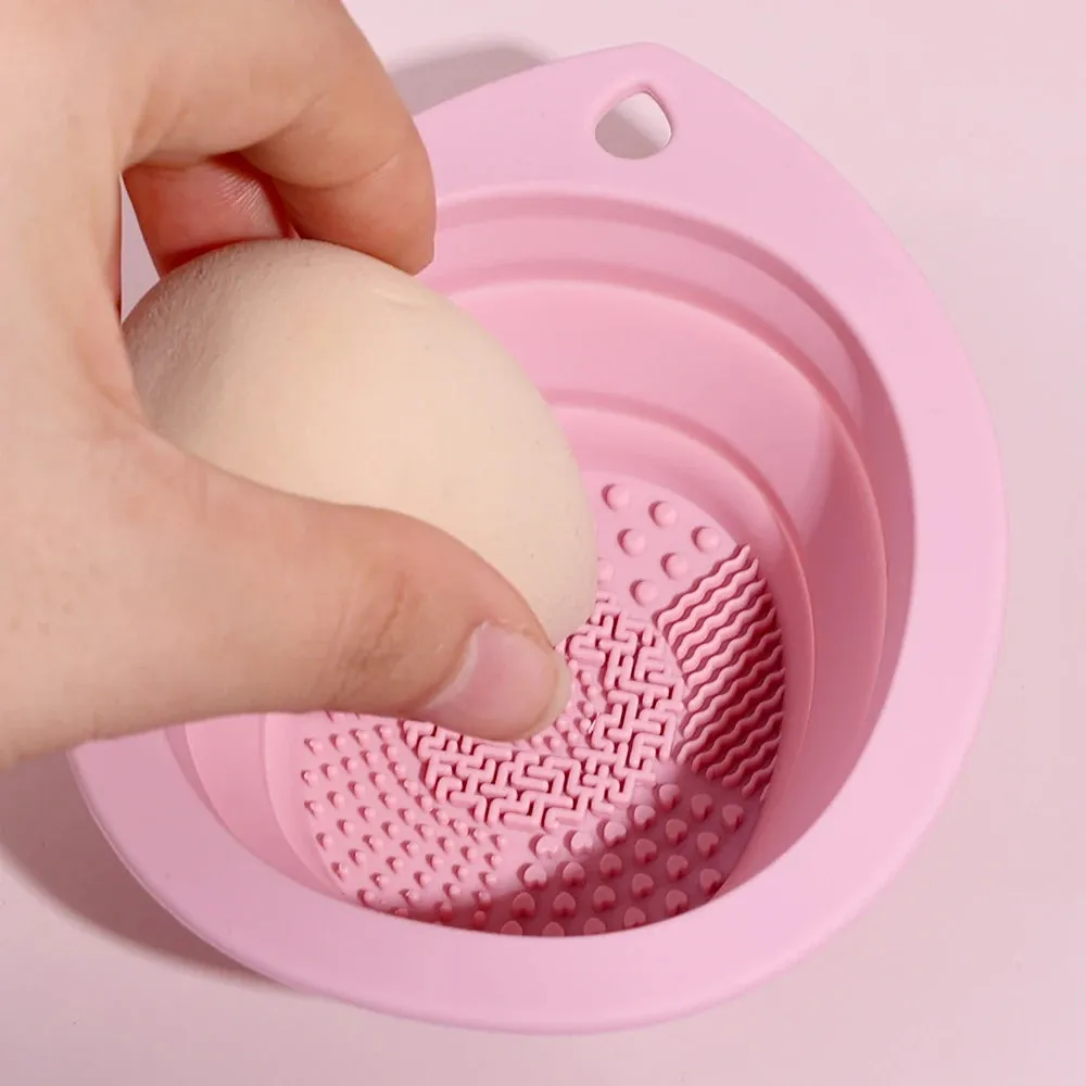 Foldable Silicone Makeup Brush Cleaner Bowl  Makeup Cleaning Brush Scrubber Mat Portable Washing Tool Cosmetic Brush Cleaner