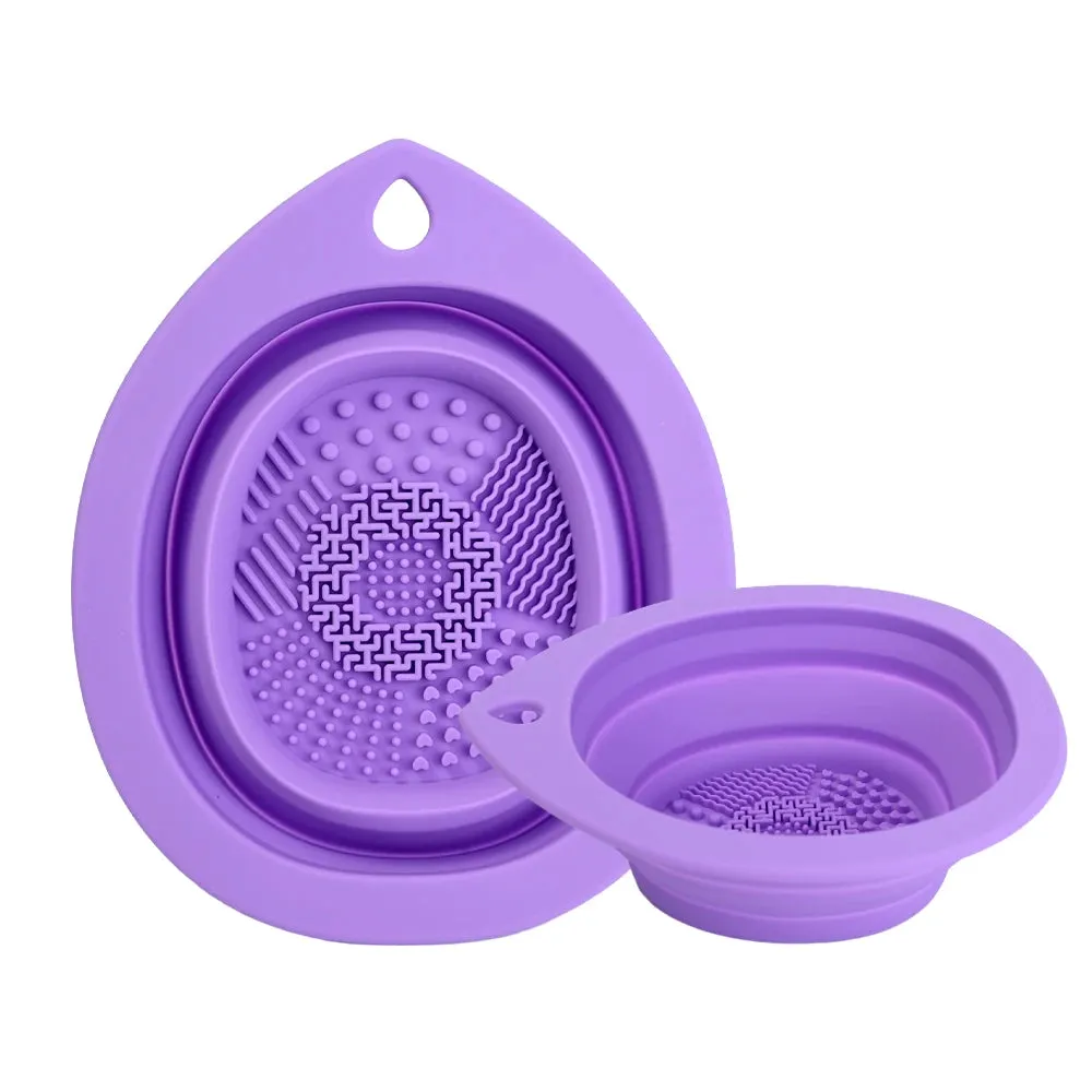 Foldable Silicone Makeup Brush Cleaner Bowl  Makeup Cleaning Brush Scrubber Mat Portable Washing Tool Cosmetic Brush Cleaner