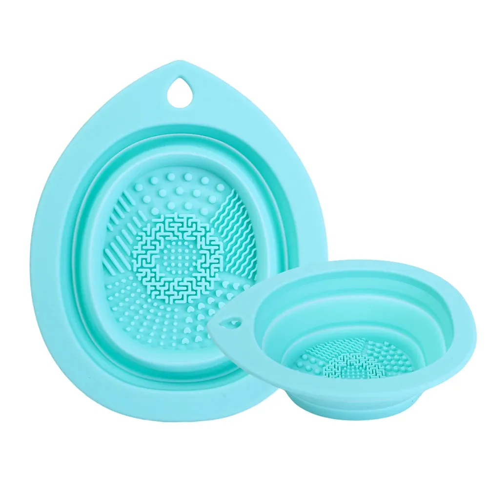 Foldable Silicone Makeup Brush Cleaner Bowl  Makeup Cleaning Brush Scrubber Mat Portable Washing Tool Cosmetic Brush Cleaner