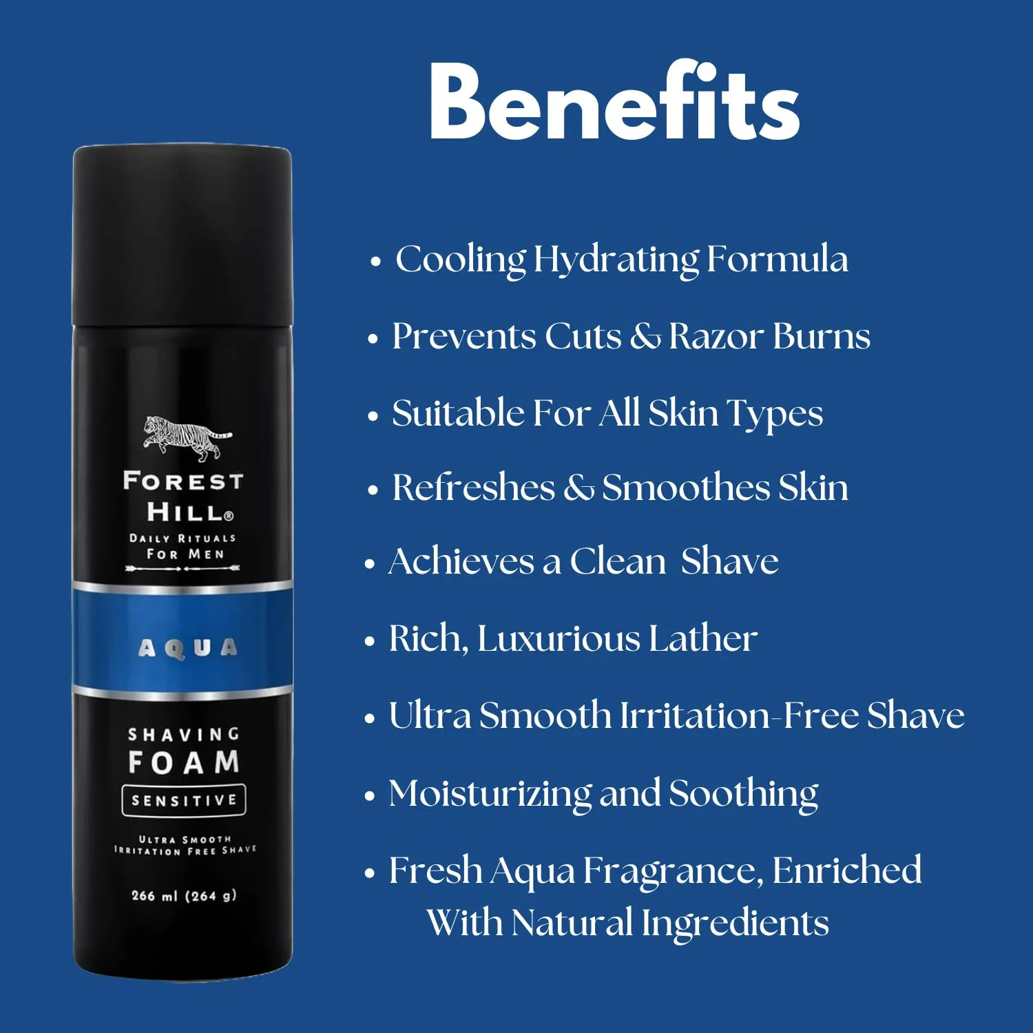 Forest Hill Aqua Pre Shave Foam For Men, Goodness of Olive & Argan Oil, Mulberry, Rosemary & Peppermint Extract, Prevent Cuts & Burns, Rich Lather, Cooling Hydrating Formula, Shaving Foam Suitable For All Skin, 266 ml