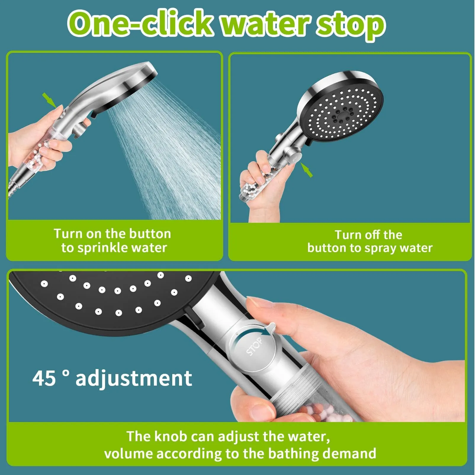 Handheld Shower Head With 1.5 Meter Hose And On Off Button