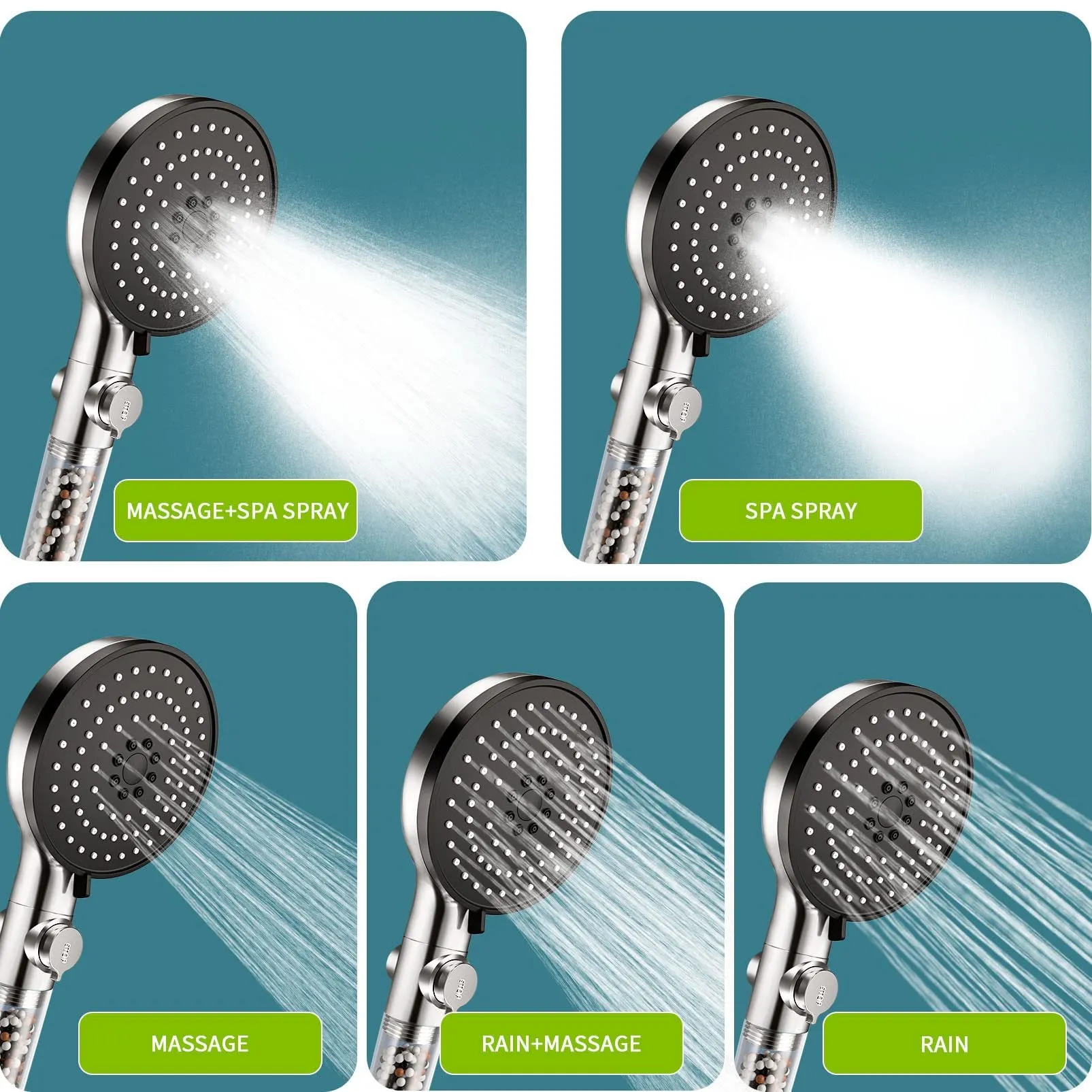 Handheld Shower Head With 1.5 Meter Hose And On Off Button