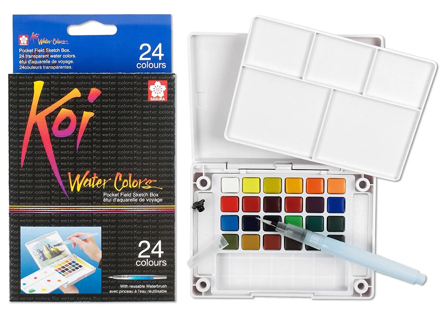 KOI WATERCOLOURS FIELD SKETCH BX W/ BRUSH - 24 PC SET