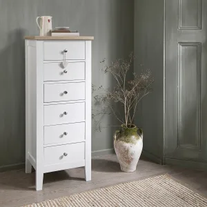 Leines 6 Drawer Tall Chest of Drawers in White & Oak