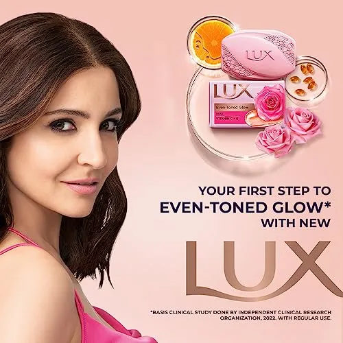 Lux Even-Toned Glow Bathing Soap infused with Vitamin C & E For Superior Glow Offer Pack of 8 x 150g