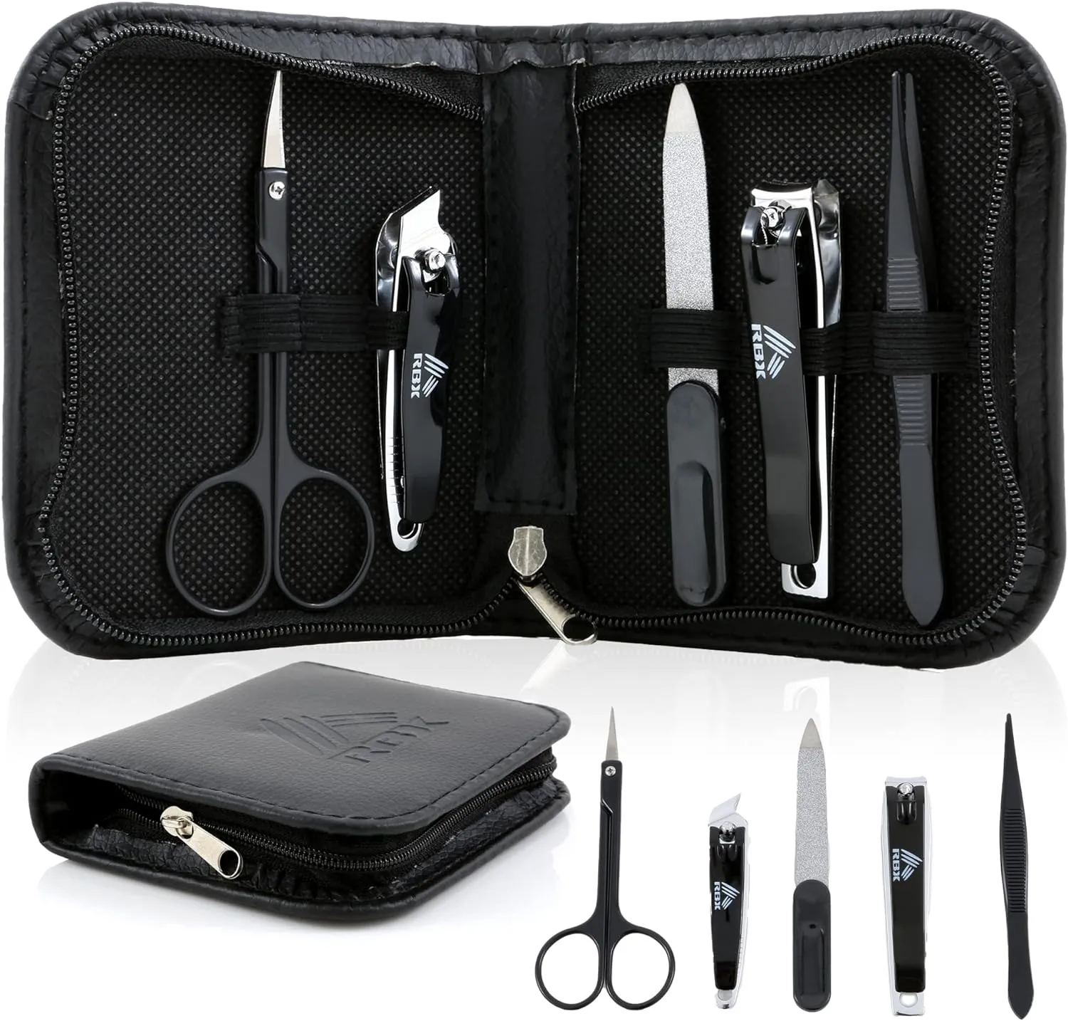 Nail Clippers for Men Travel Size Men's Nail Grooming Kit, 5 Pcs Mens Nail Clipper Set Includes Nail Clippers, Scissors, Tweezers and Leather Traveling Case