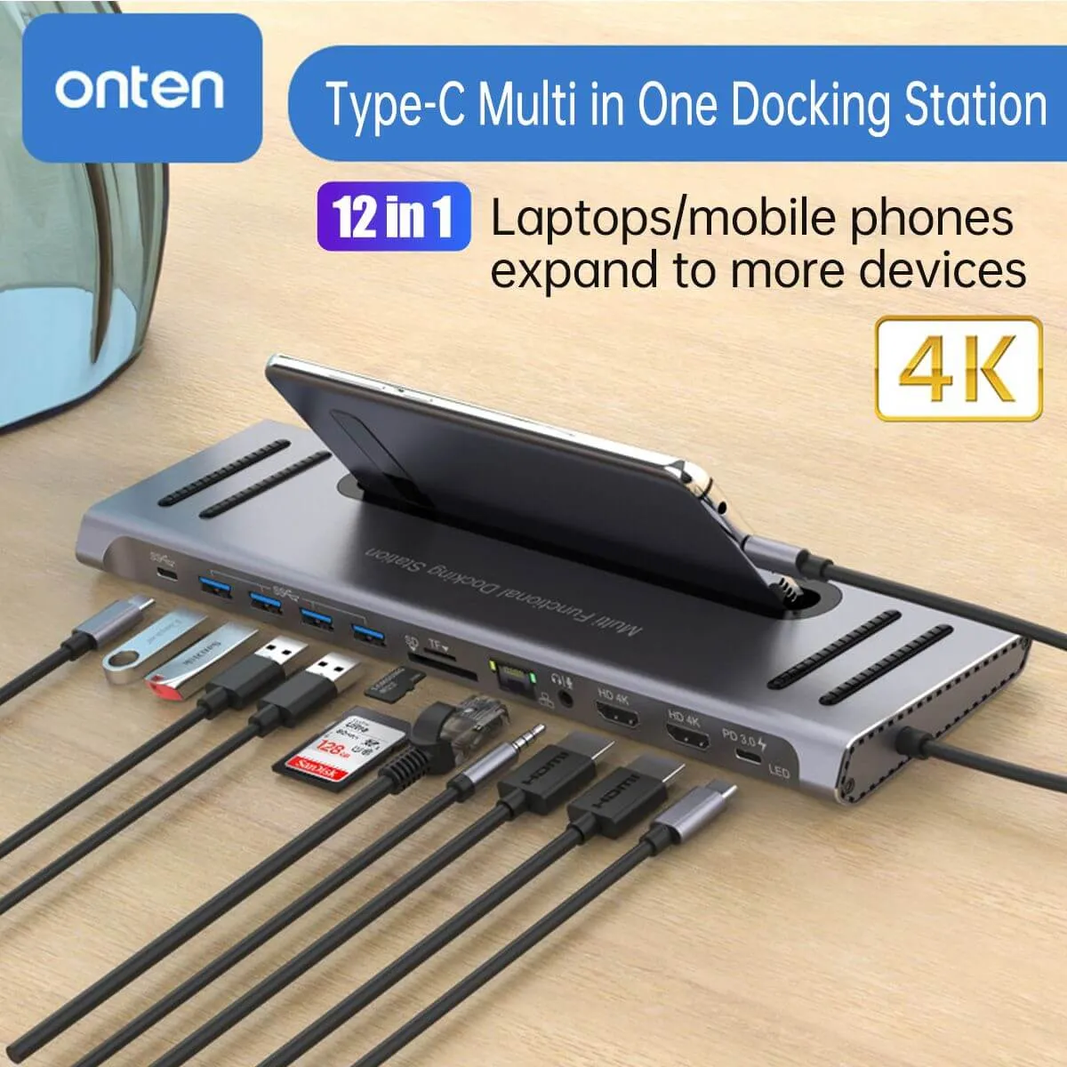 Onten 9199 12 in 1 Type-C Multi-Function Docking Station