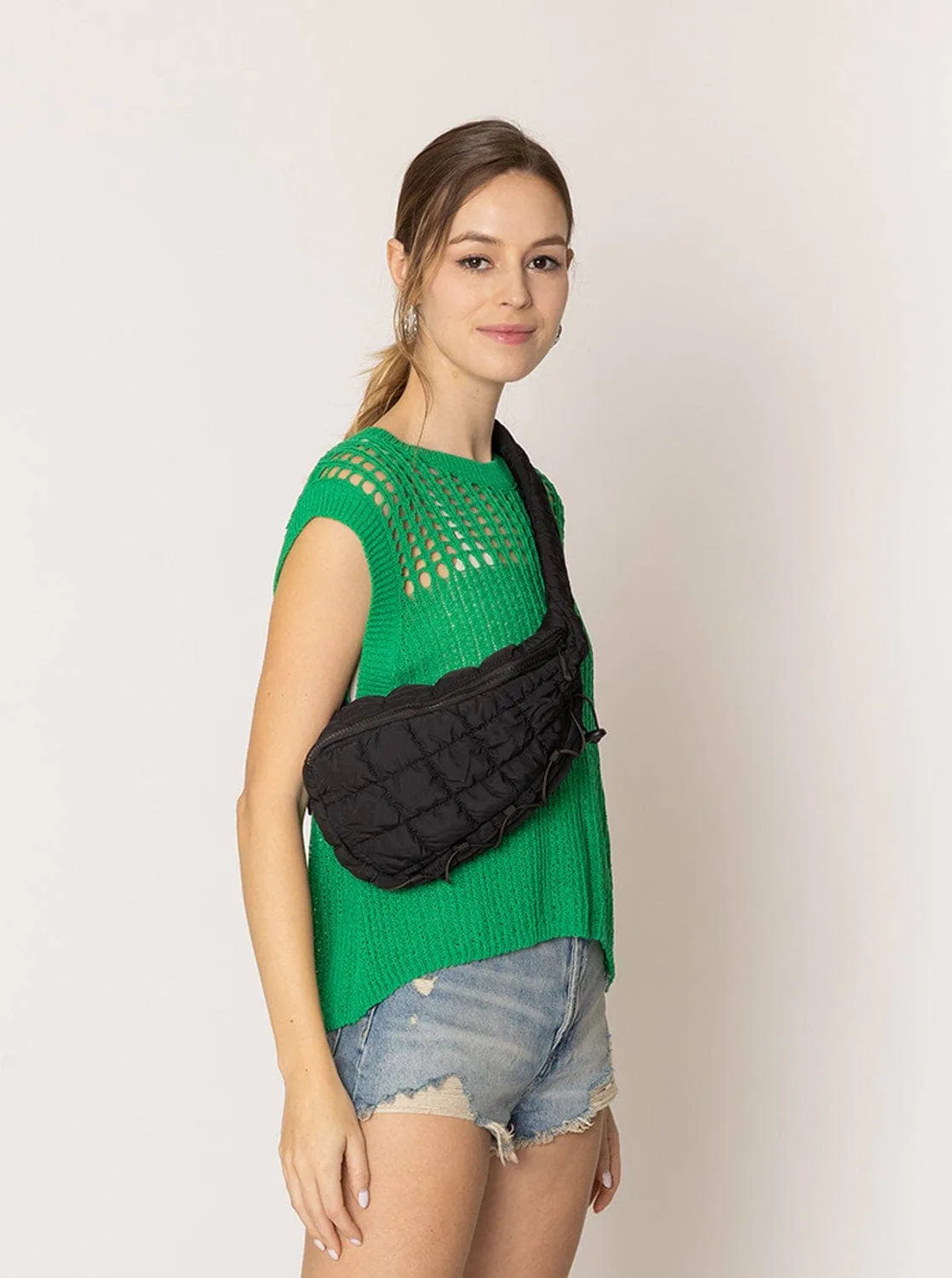 Quilted Puffer Sling Bag in Black