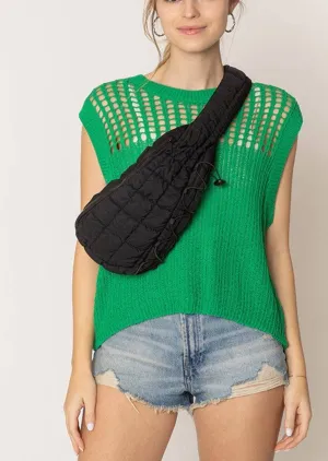 Quilted Puffer Sling Bag in Black