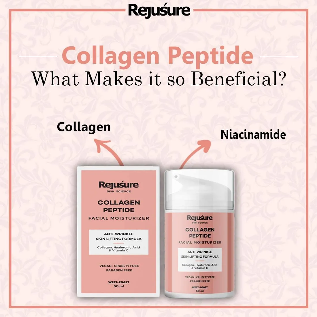 Rejusure Collagen Peptide Cream - 50ml | Moisturizer for Face | Anti-Aging, Wrinkle Repair & Firming | Day/Night Cream with Collagen Peptides | Hydrating & Nourishing | Skin Elasticity, Wrinkle Reduction, Brightening