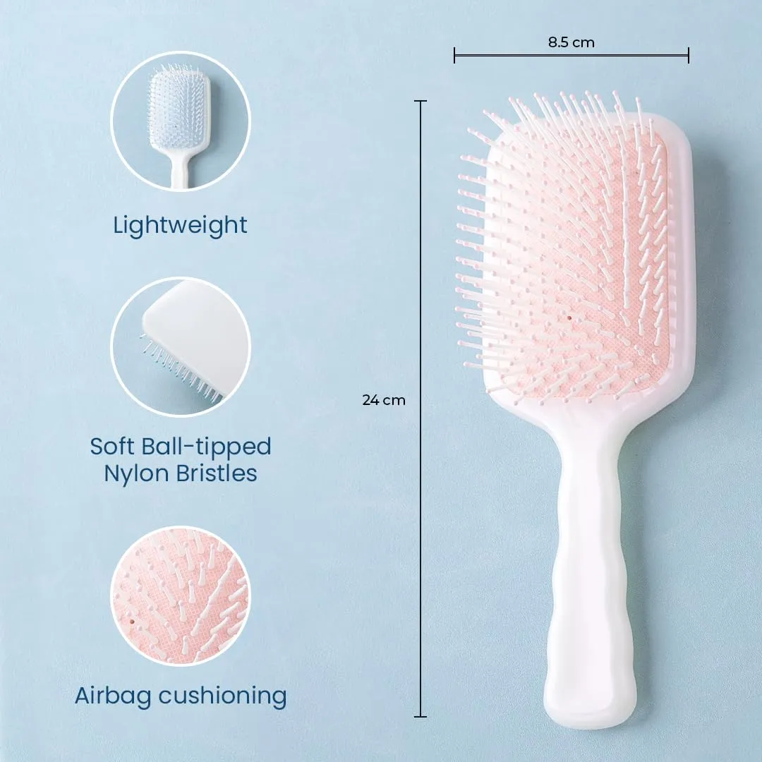 Rey Naturals Detangler Hair Brush | Flexible Bristles | Paddle Brush with Cushioning | Wet & Dry Hair | Pain Free Detangling | Hair comb | Hair brush for Women and Men (Pink)