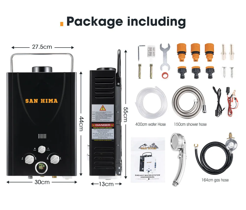 San Hima Portable Gas Hot Water Heater System 8L Caravan Outdoor Camping Shower