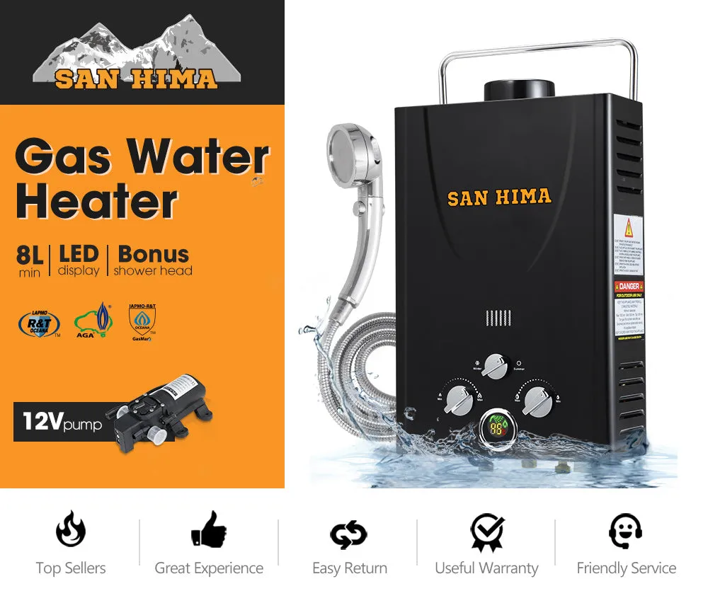 San Hima Portable Gas Hot Water Heater System 8L Caravan Outdoor Camping Shower