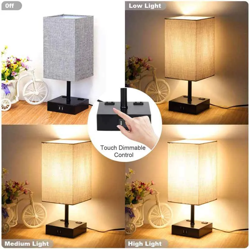 Small Cloth Cover Table Lamp Touch Three-speed Dimming USB Rechargeable AC Plug