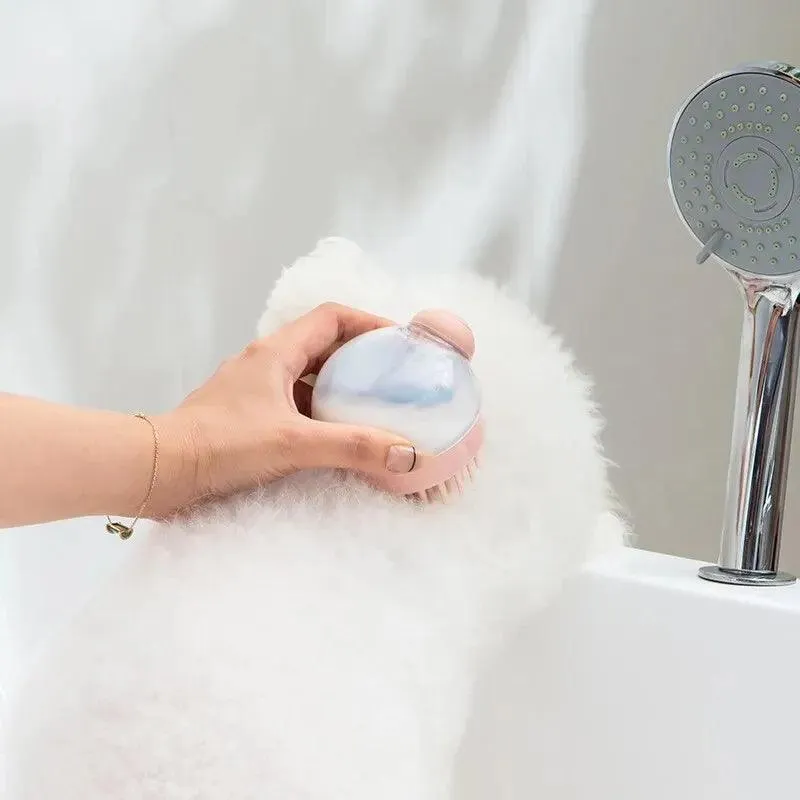 Soft Silicone Pet Bath Brush with Shampoo Dispenser – Gentle Massage and Grooming Tool