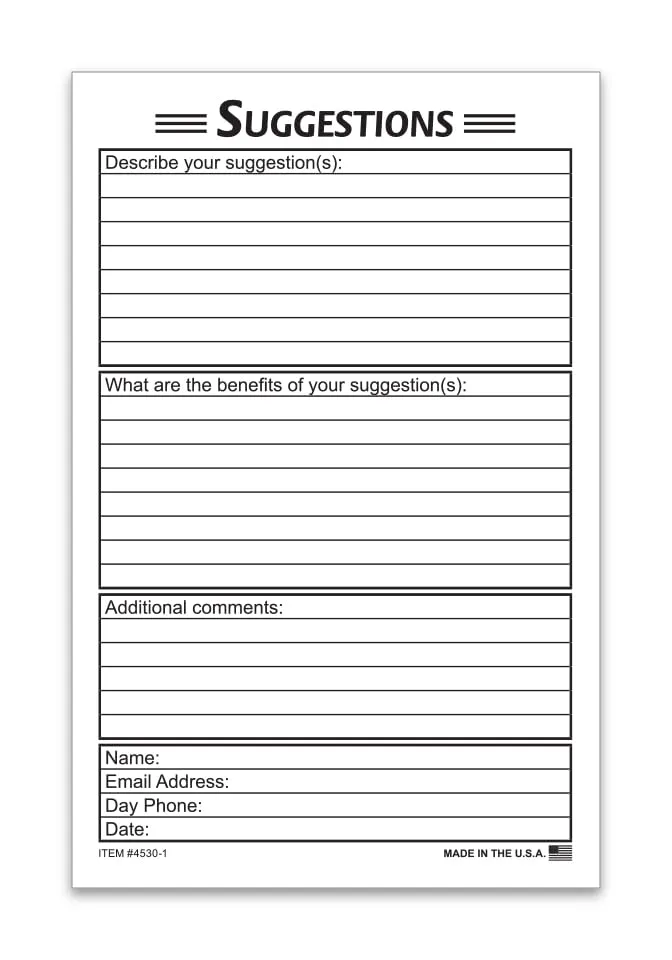 Suggestion Cards for Customer, Employee, or Event Attendee Input - 8.5" x 5.5" White Feedback Collection Cards - Lightweight and Portable Feedback Forms