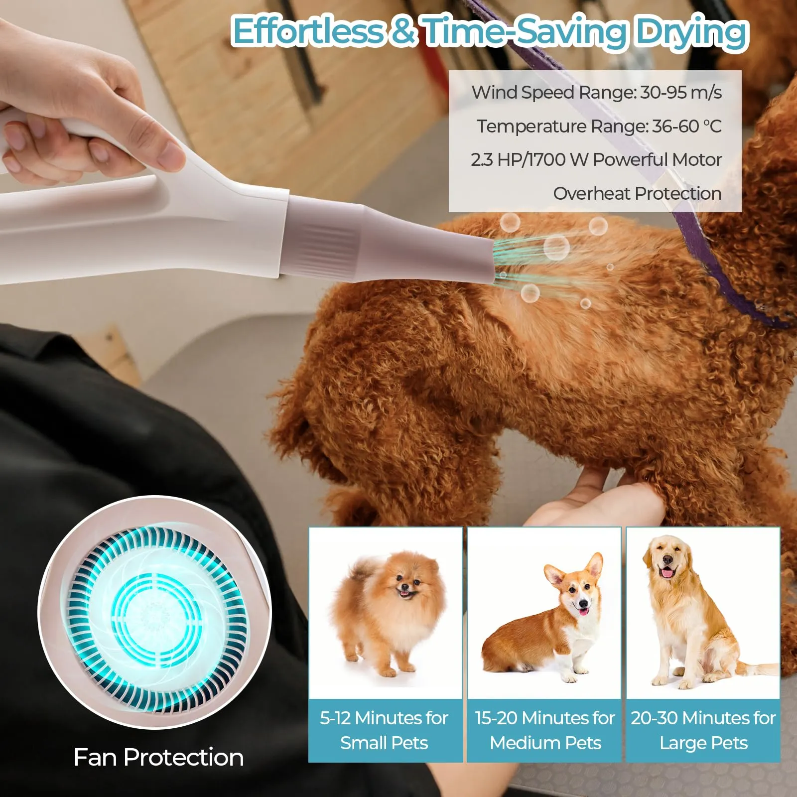 Tangkula Dog Dryer, Pet Blow Dryer with Smart LED Touch Screen, 4 Nozzles, Adjustable Temperature